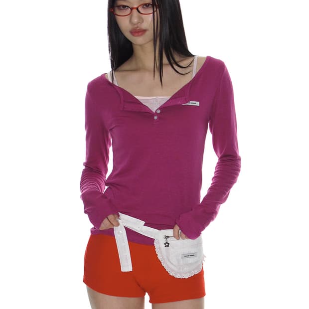 크랭크 BASIC HENLEY NECK TOP_PURPLE