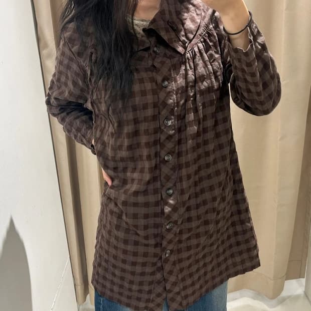 Selected 00's JAPAN 브라운 체크 셔츠 블라우스 R2982