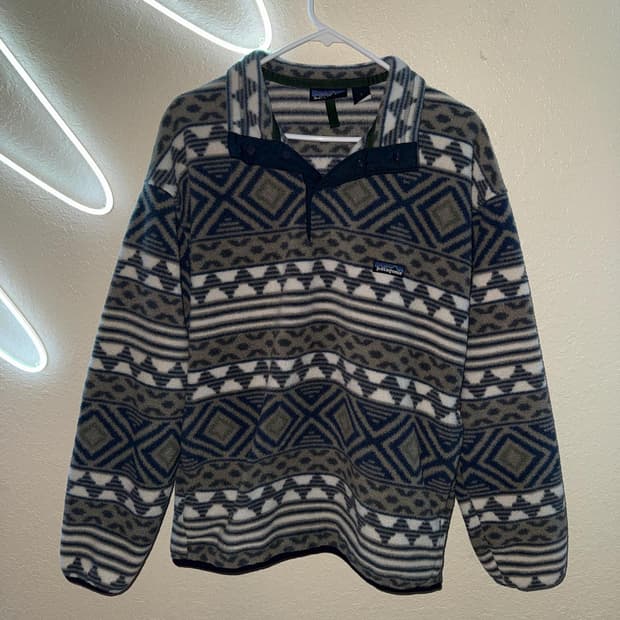 90s 파타고니아 신칠라 스냅-T 네이티브 패턴 네이비/화이트 USA