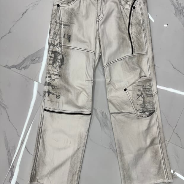•Japanese vintage 더티워싱 프린팅 데님 팬츠
