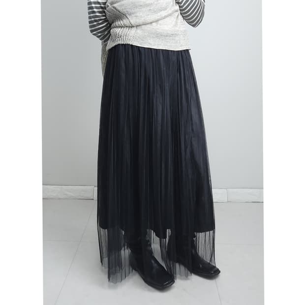(GU)플리츠 샤 롱 스커트