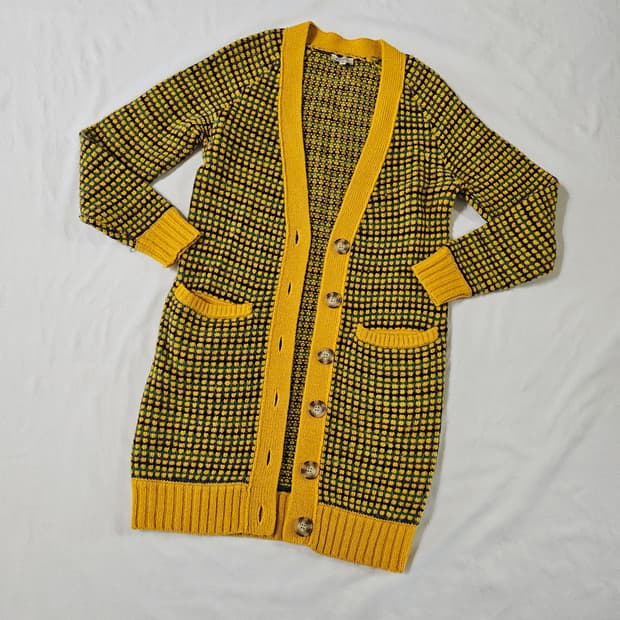 [s] 겐조 국내 수입 정품 여성 옐로우 패턴 롱 니트 가디건