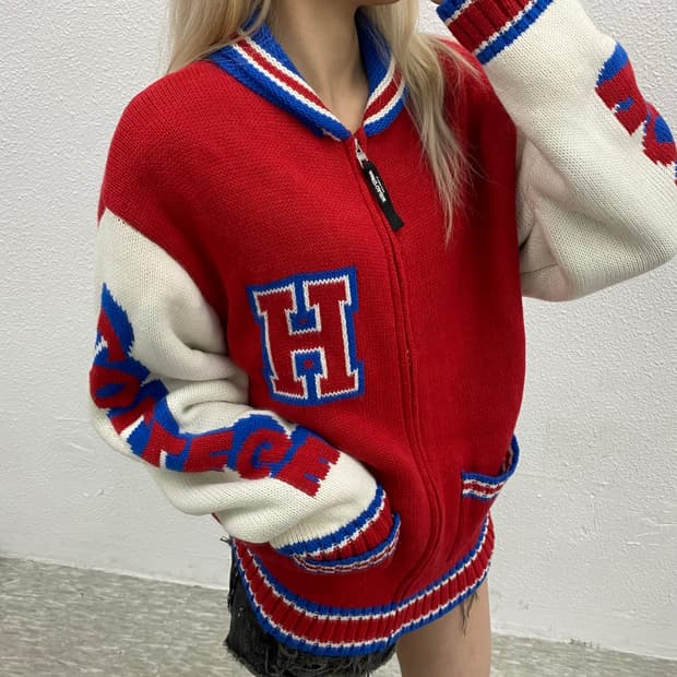 빈티지 재팬 헤비울 니트 집업