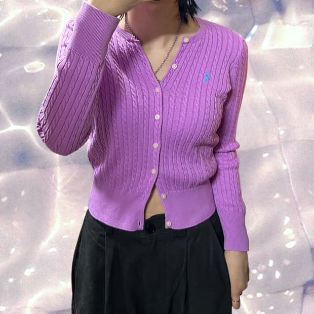 폴로 랄프로렌 신형 걸즈 니트 가디건 퍼플 핑크 L 