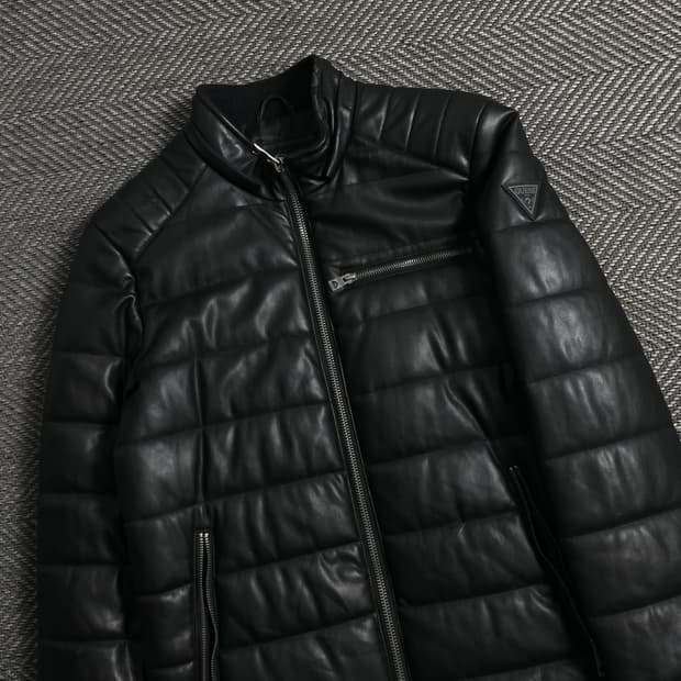 게스 패치 로고 퀄팅 패딩 자켓 블랙y 4367