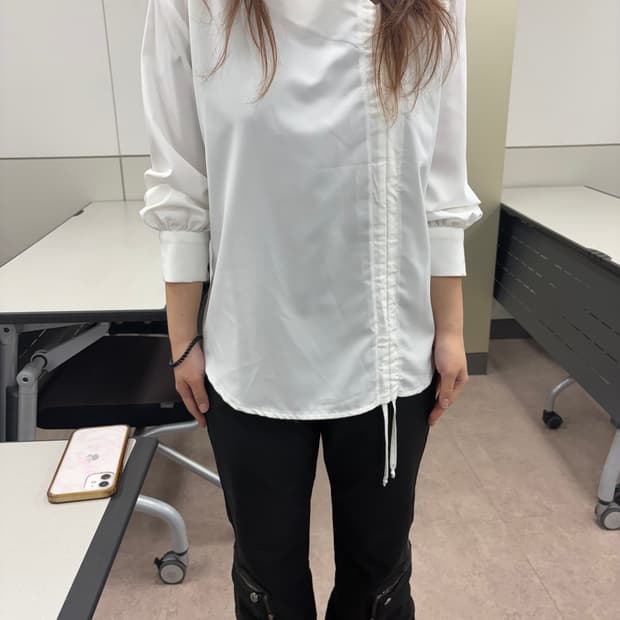 bibyseob  white draped shirring blouse