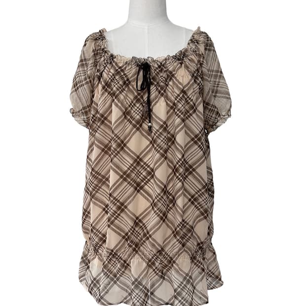 pozzetta 너드 바이러스 체크 롱 반팔 블라우스