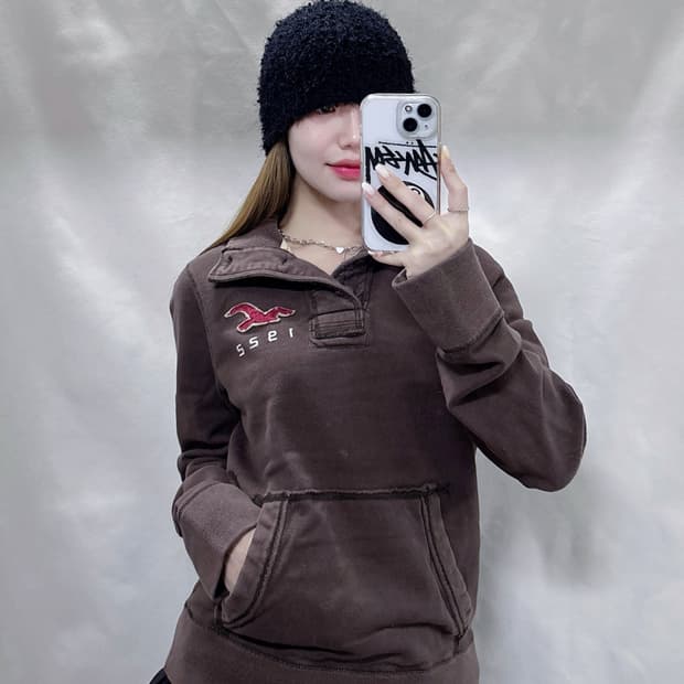 홀리스터 브라운 버튼 반집업 