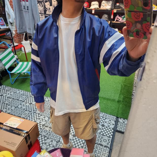 일본 빈티지 스트릿 돈피 가죽 스타디움 재킷
