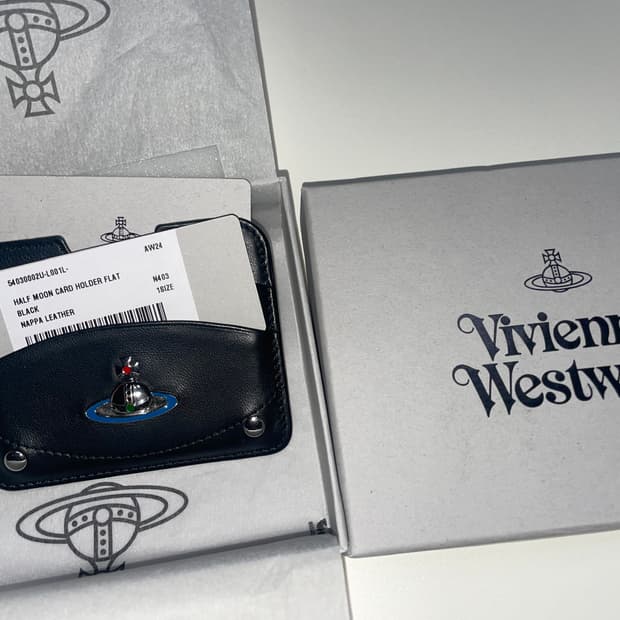 비비안웨스트우드 나파 레더 하프 문 카드 지갑 홀더 블랙