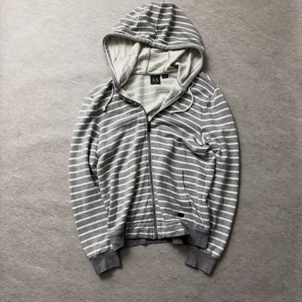 아르마니 익스체인지 스트라이프 후드집업