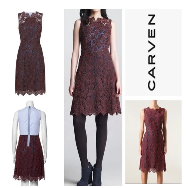 CARVEN 까르벵 버건디 레이스 원피스 36