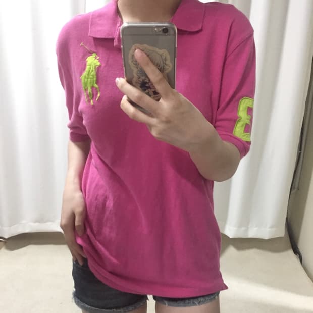 폴로 랄프로렌 핑크 형광 카라 빅포니 반팔 티셔츠