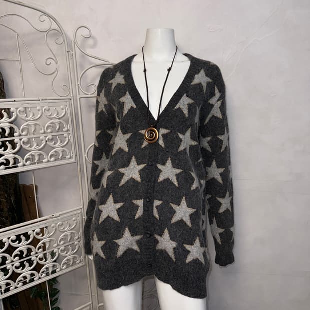 Charcoal star fur knit cardigan 