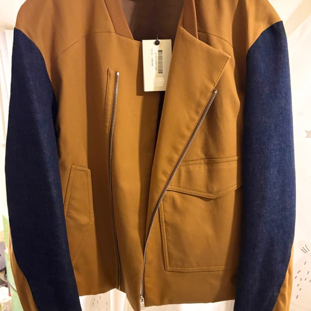 새상품 우영미 데님 패널 바이커 자켓