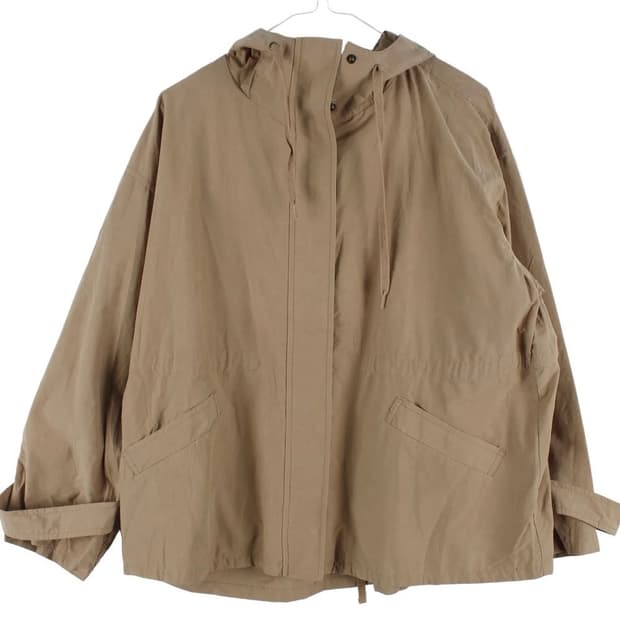 베이지색 빈티지 후드자켓 미디 트렌치코트