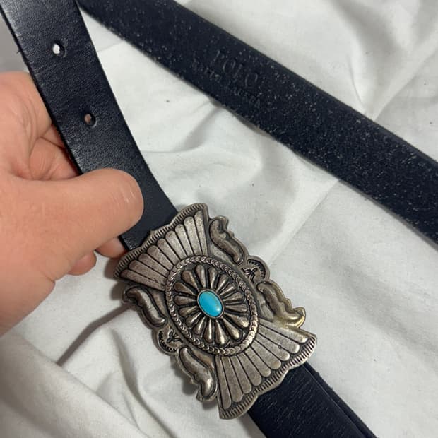 폴로랄프로렌 터키석 콘초 버클 레더 벨트 네이티브 아메리칸 웨스턴