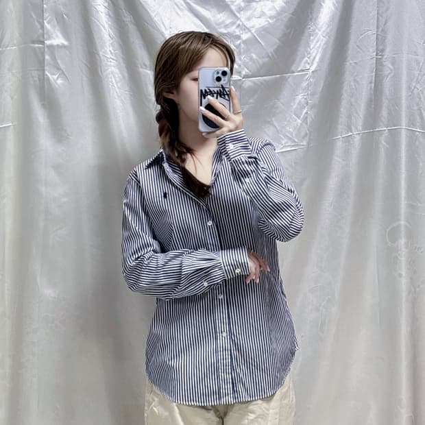 폴로 랄프로렌 네이비포니 딱붙핏 스트라이프 셔츠 