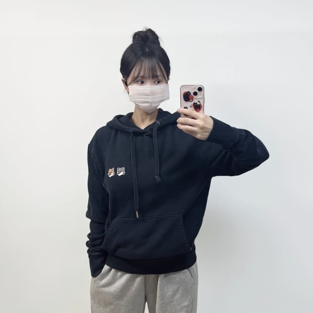 메종키츠네 더블 폭스 헤드 후드티 블랙