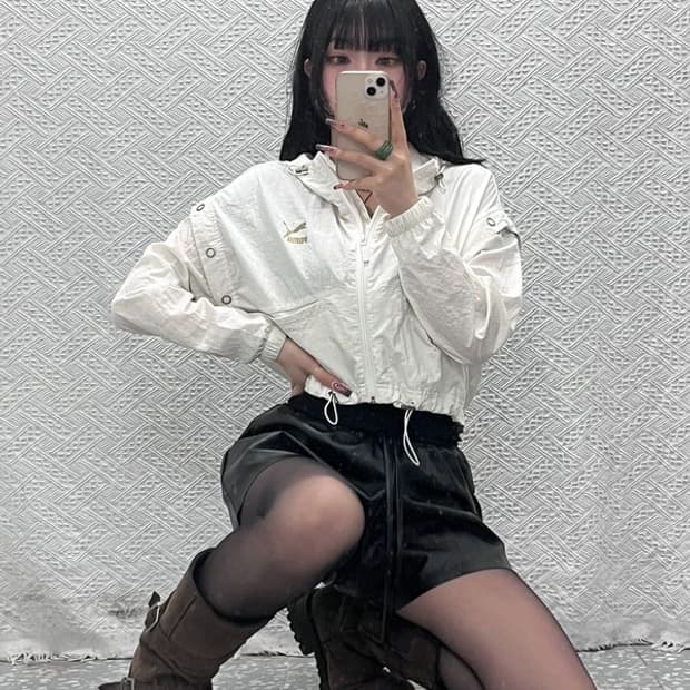 푸마 빈티지 스트릿 펑크 아일렛 크롭 바람막이 자켓 S C11612
