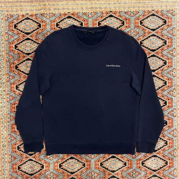 캘빈클라인진스 스펠로고 네이비 기모 맨투맨 남성L