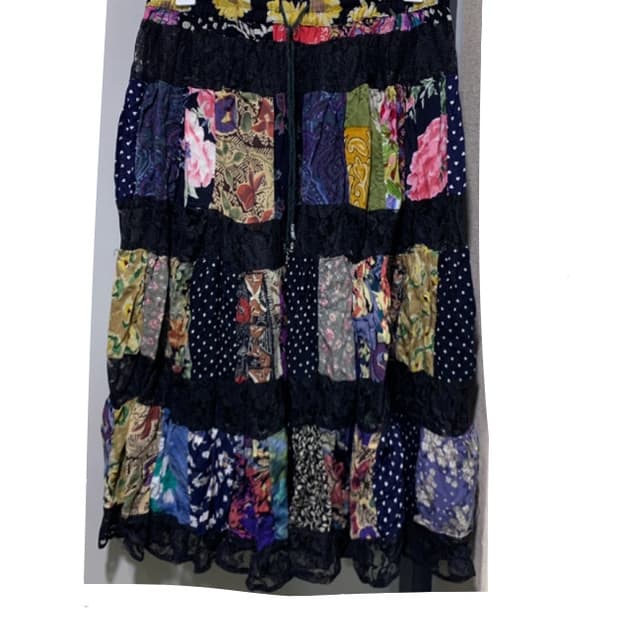 패치워크 미디 스커트 