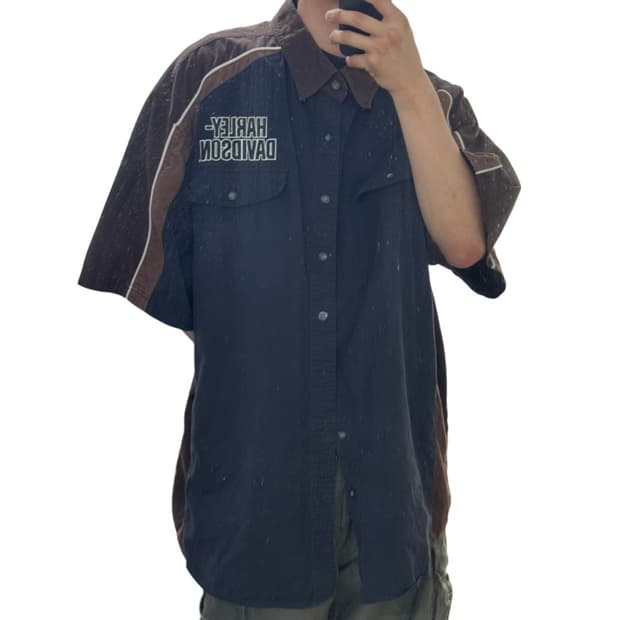 할리데이비슨 오버사이즈 배색 반팔 셔츠