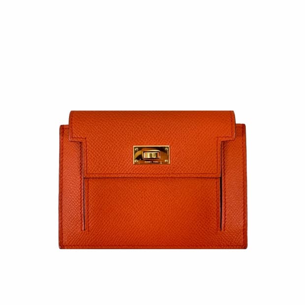 에르메스 여성 켈리 포켓 컴팩트 앱송 카드 지갑 월릿 금장 오렌지