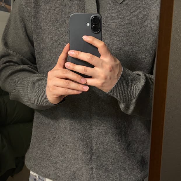 COS 코스 남성 오픈 카라 니트 M 다크그레이