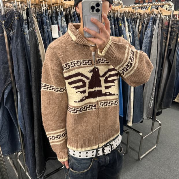 M) 빈티지 캐나다 코위찬 울 니트집업