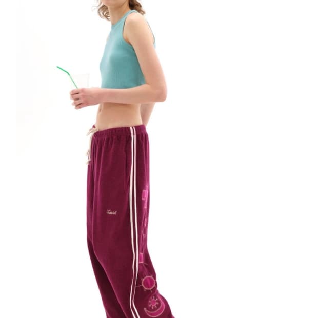 트위드 tuewid 스웻 자수 팬츠 버건디