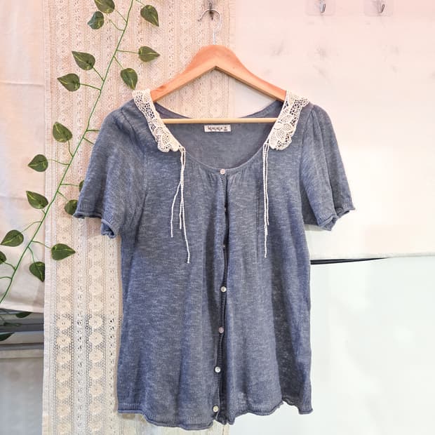 sm2 뜨개 카라 반팔 가디건