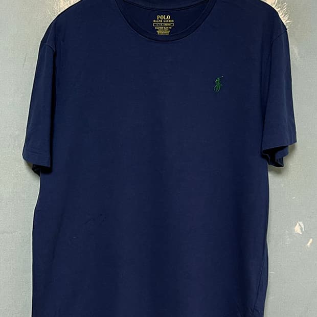 POLO 폴로 남자 코튼 반팔티 네이비 그린포니 커스텀슬림핏 L 100