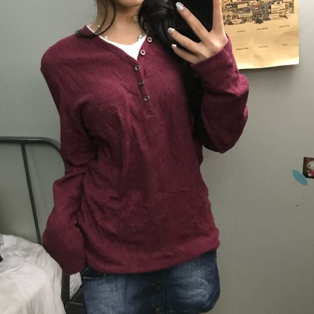 Amorte 모리걸 레이어드 버튼업 버건디 롱슬리브