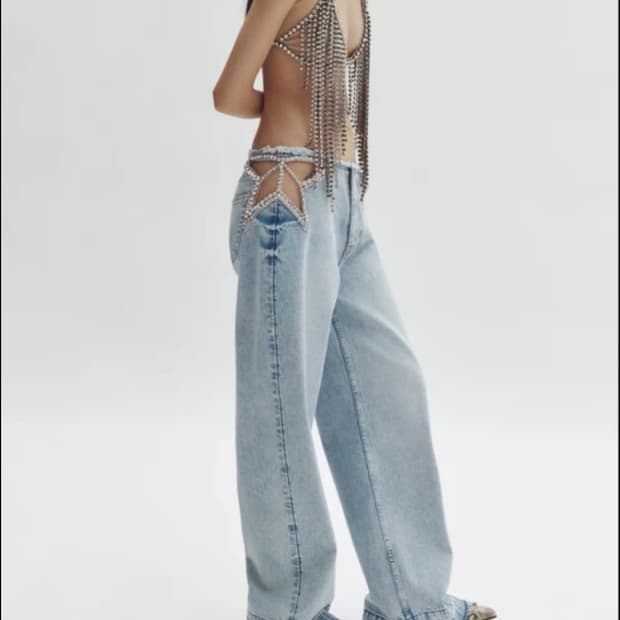 스텔라 맥카트니 H&M 크리스탈 스타 스트레이트 레그 진