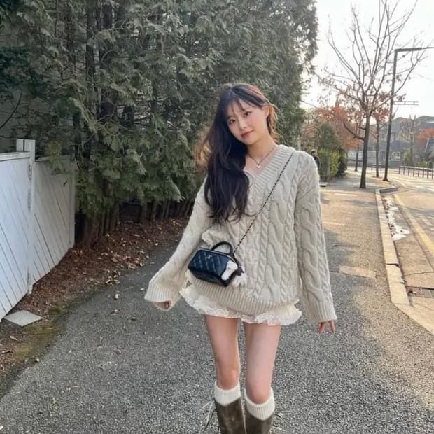 러프넥 튜튜 팬츠 스커트 크림 새상품