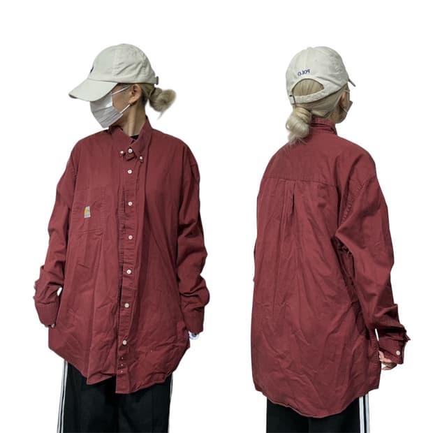 칼하트 버건디 오버핏 솔리드 워크 셔츠 XL