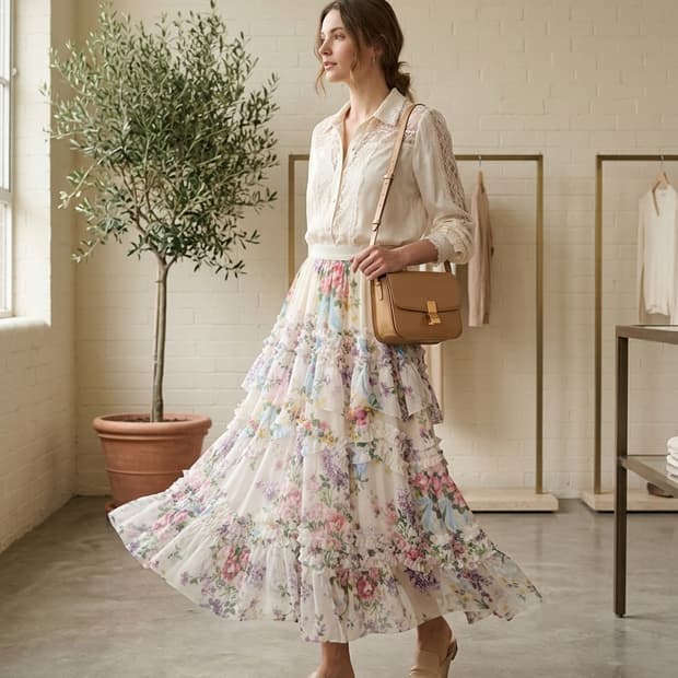 타임 플로럴 샤 스커트