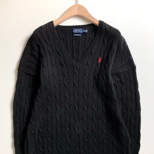 Polo 폴로 랄프로렌 신형 우먼 블랙컬러 케이블 브이넥 니트