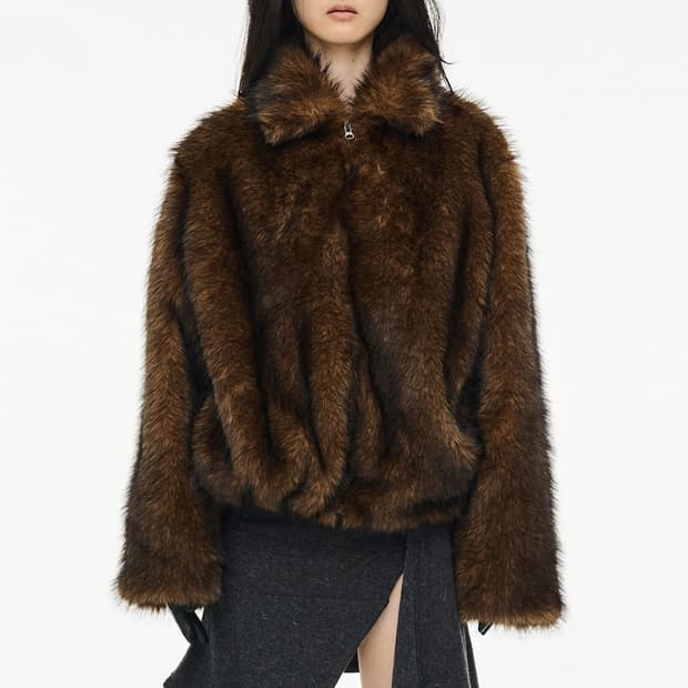 Cerric Brushed Fur Jacket / Brown