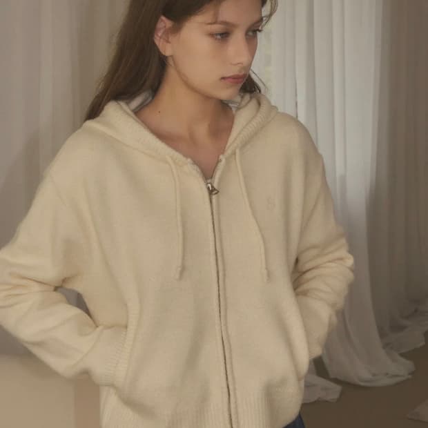 SIKN2089 시야쥬 에센셜 니트 후드집업_Ivory