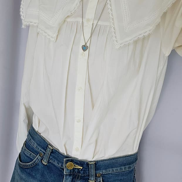 일본빈티지 ZARA 빅카라 블라우스 + Lee 데님 팬츠 세트