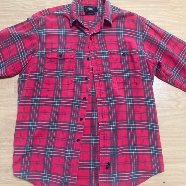 [M] RRL 더블알엘 플라넬 체크 워크 셔츠 레드