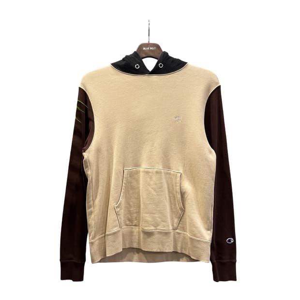 챔피온 컬러블럭 후드티 스몰로고 디테일 크림/브라운 10% 할인
