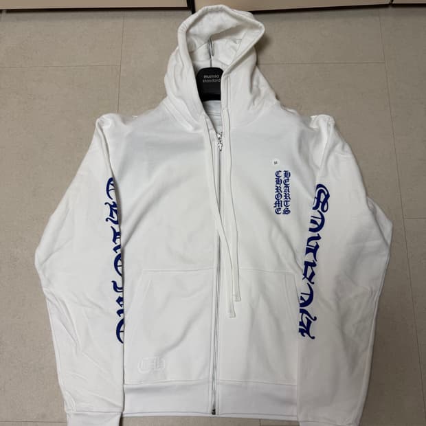 (미시착 새상품) 크롬하츠 버티컬 후드집업 M 화이트 블루