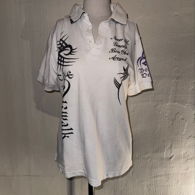 Y2K Tribal Printed Oversized Fit Polo Te