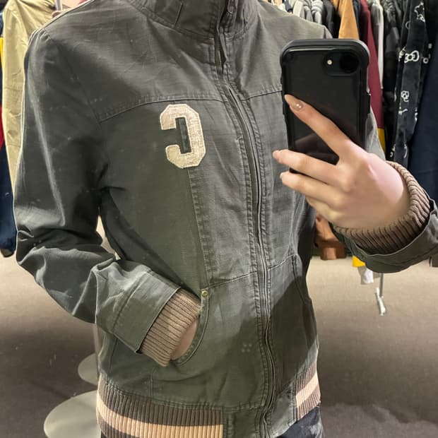 L)Converse 빈티지 카키 데님 집업