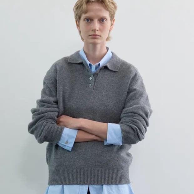 문달 collar 니트 그레이 