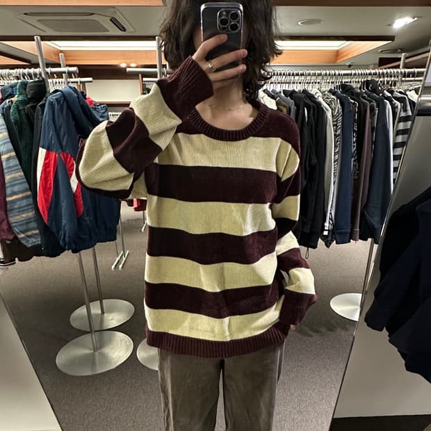 XL)PLUS ONE 빈티지 스트라이프 혼방 스웨터