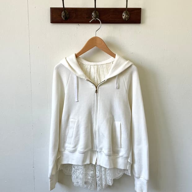 Clean2 화이트 레이스 후드집업